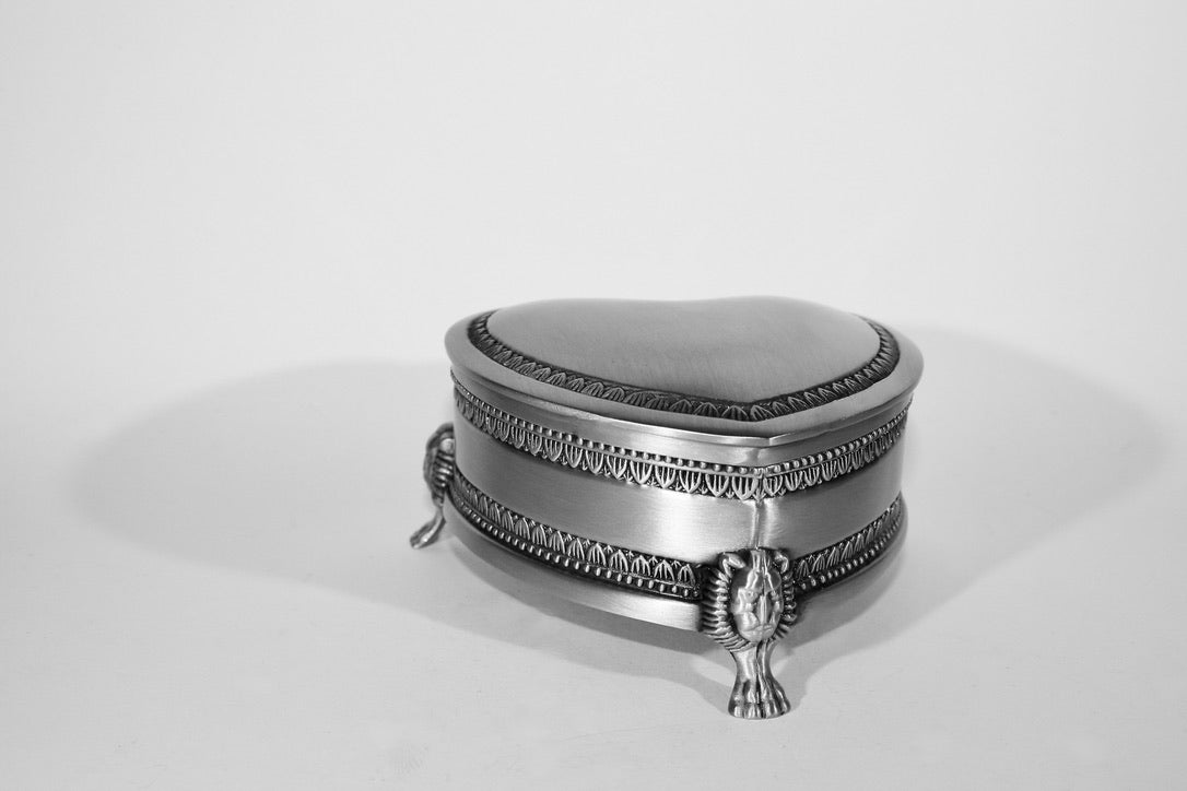 Heart Jewellery Box Heart Three Footed Pewter Finish