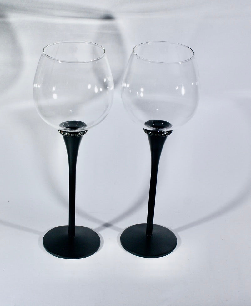 Noir Diamonte Wine Glass Pair