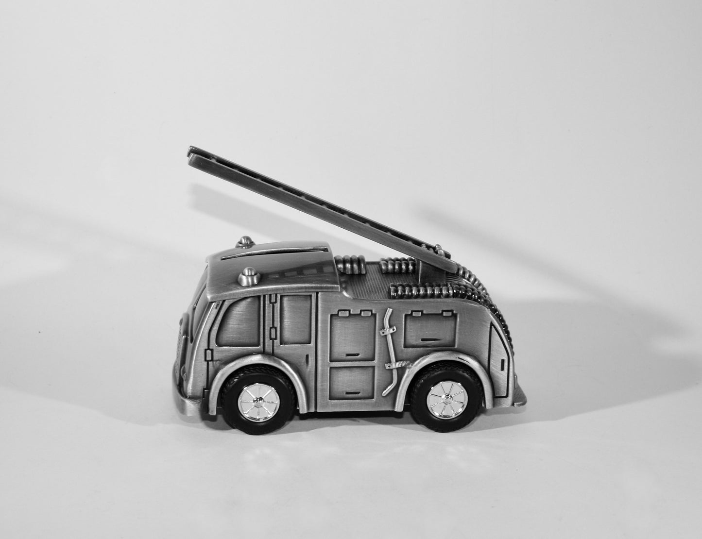 Pewter Plated Fire Truck Money Bank
