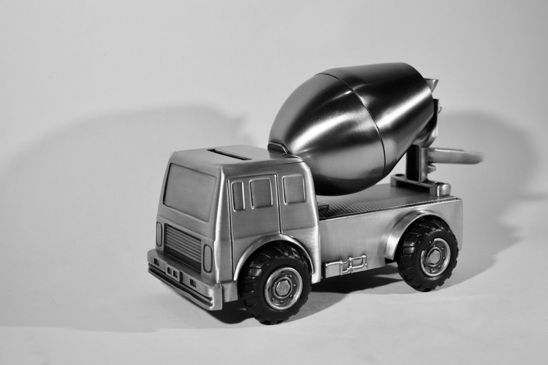 Pewter Plated Cement Truck Money Bank