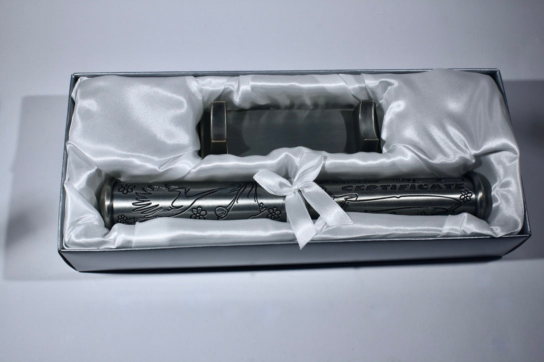 Pewter Plated Birth Certificate Holder and Stand