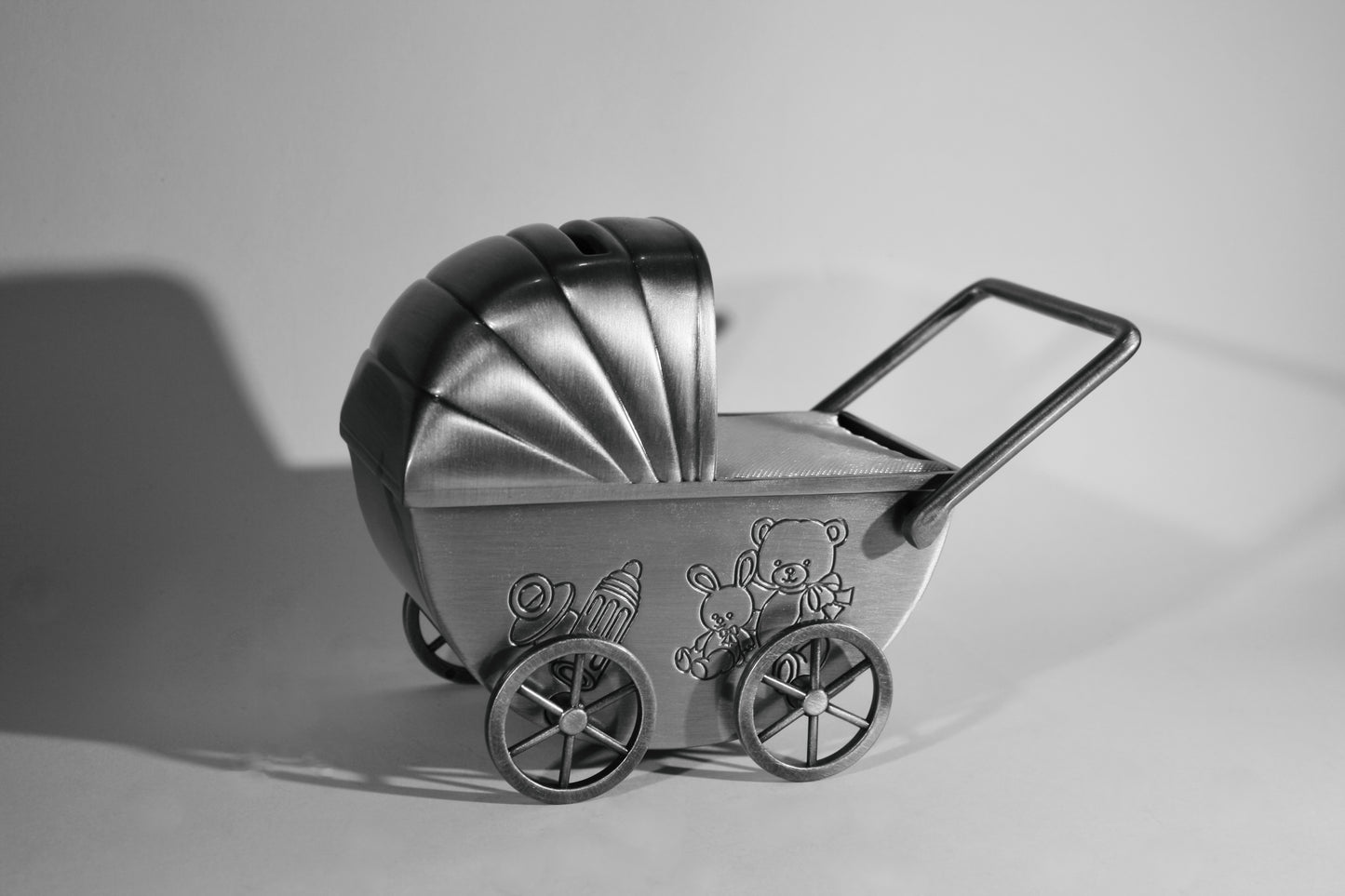 Pewter Plated Pram Money Bank