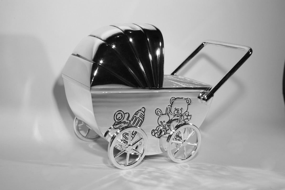 Silver Plated Pram Money Bank