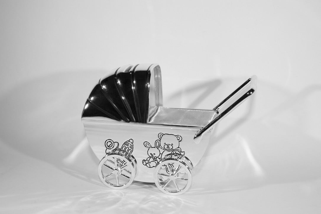 Silver Plated Pram Money Bank