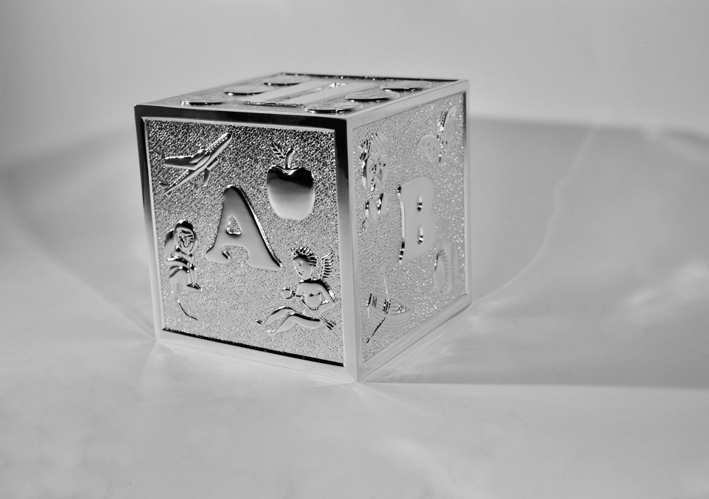 Silver Plated ABC Cube Money Box