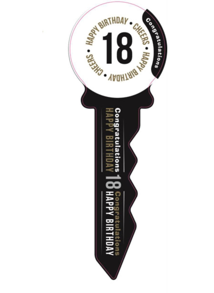 18th birthday keepsake signing key -  black white and gold