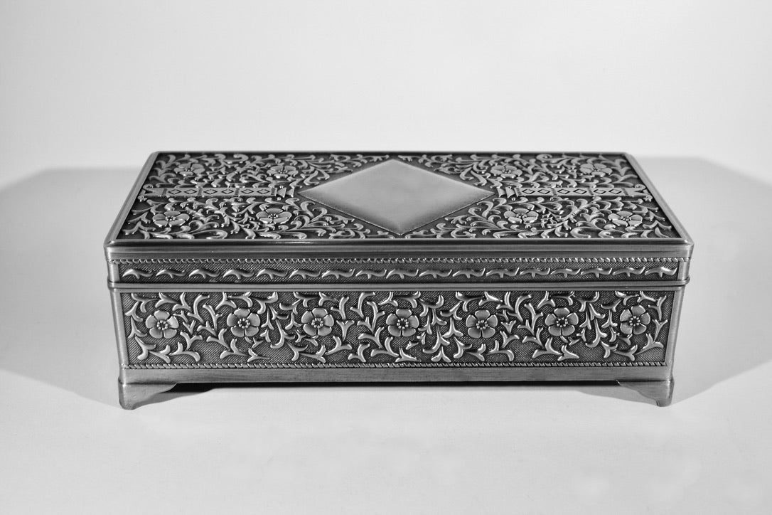 Jewellery Box Rectangle Footed 6″ Pewter Finish