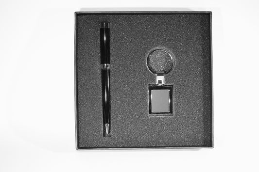 Pen & Key Chain Rectangle Silver/Black