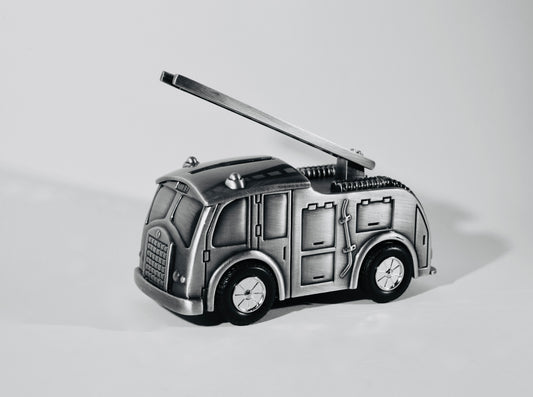 Pewter Plated Fire Truck Money Bank