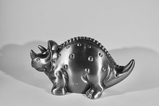 Pewter Plated Triceratops Money Bank