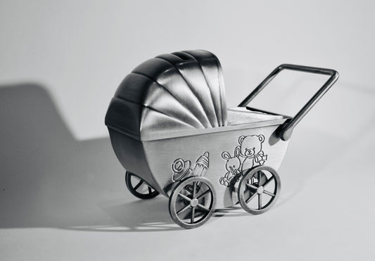 Pewter Plated Pram Money Bank