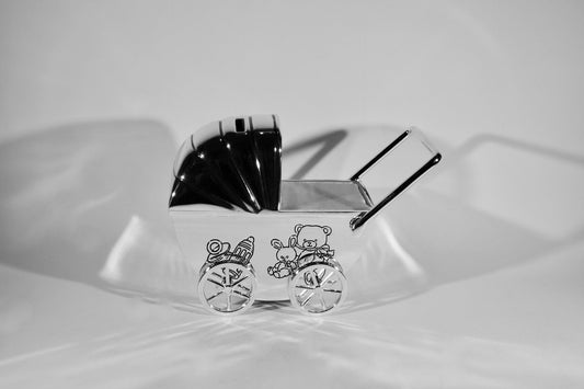 Silver Plated Pram Money Bank
